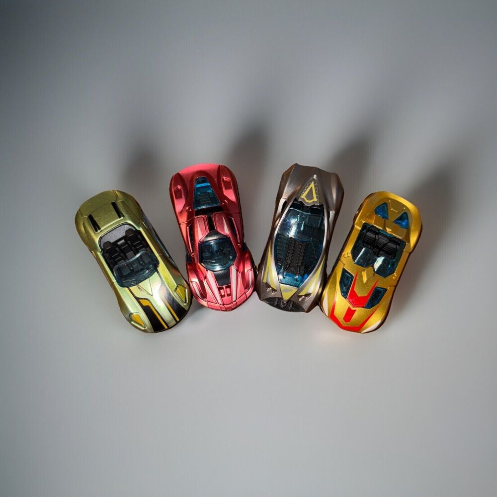 Lot Of 4 Small Plastic Multicolor Toy Cars 1:64 Green Gold Pink Silver